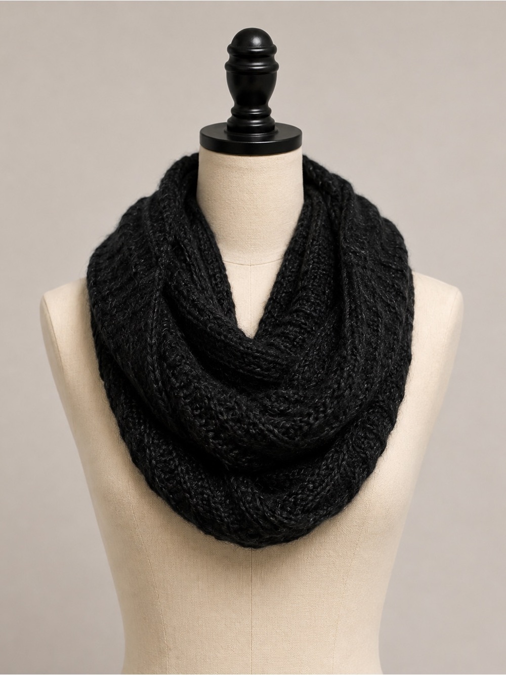 Black Knit Infinity Scarf Sweater - Women